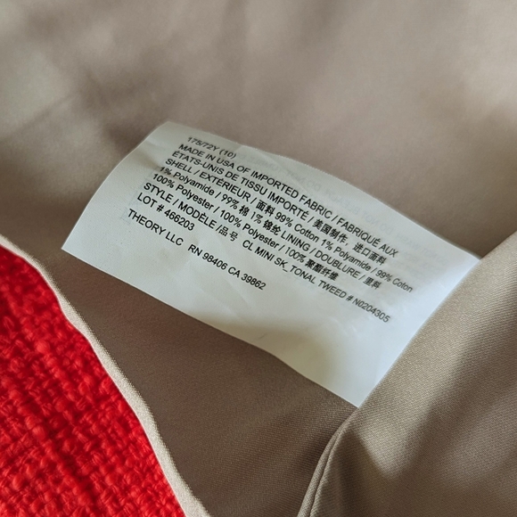 Theory Skirt Mini High Waisted Cotton Tweed Side Zip Lined Grenadine Red 8 NWT - Picture 14 of 16
